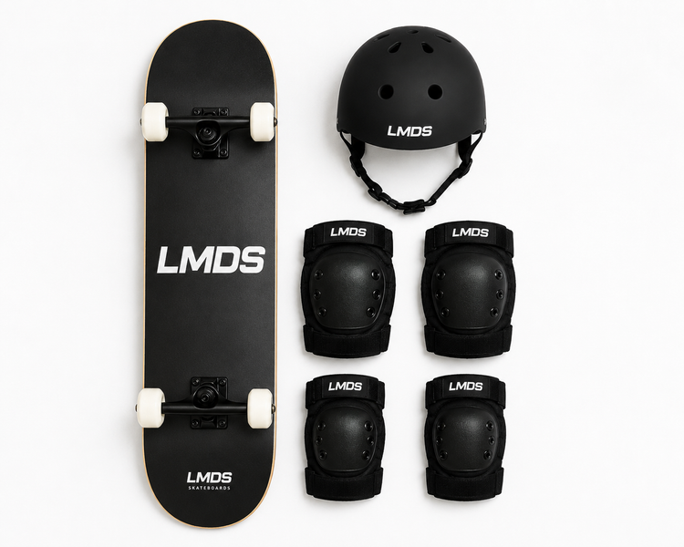 Pack skate débutant complet — planche, casque et protections sélectionnés par les moniteurs LMDS