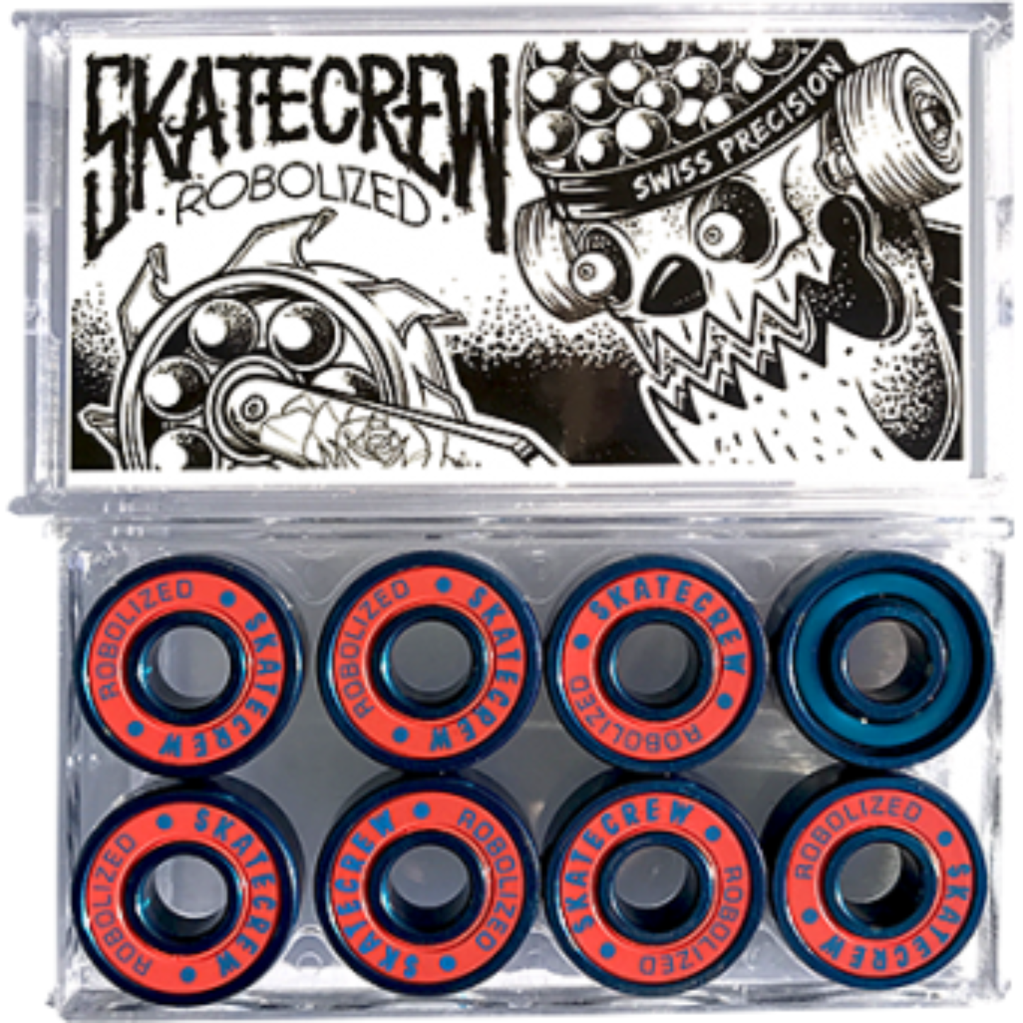 Swiss Robolized V2 - Blue/Red — Roulements de précision suisse skateboard